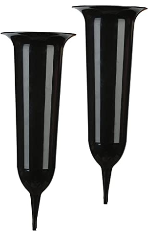 Tymar Grabvase, 2er-Pack, Friedhofsvase mit Erdspieß, Grabschmuck, Vase für Grab, Kunststoff (Schwarz, ø 13,5 cm)