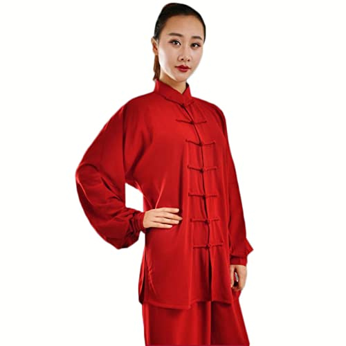 Kung Fu Vêtements Tai Chi Uniformes Kung FU Costume Arts Martiaux Costume Tenue Wing Chun pour Homme Et Femme,Red-S