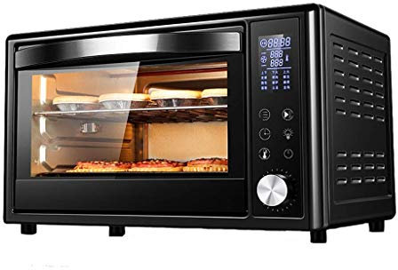 Horno eléctrico inteligente de 32L con control de temperatura independiente 0-230;C y 0-60min Tiempo 360; Asado giratorio 1500W Doble capa multifunción Estilo de computadora Tenedor giratorio Horno