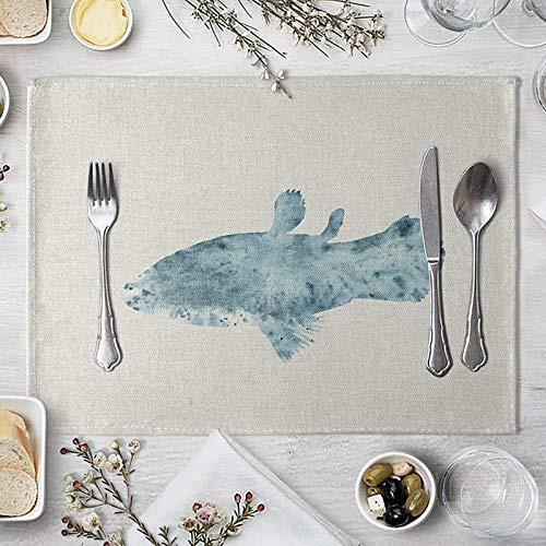 Lieson Tischset 4er Set, Waschbare Antirutsch Platzdeckchen, Platzset Stoff Baumwolle Leinen Fischmuster Blau 40x30CM