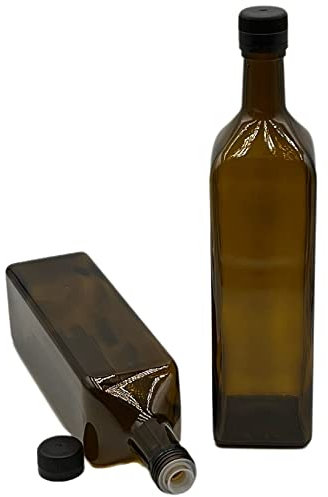 Devitre 2 bottiglie di olio da 1000 ml in vetro con beccuccio integrato in plastica ed etichette