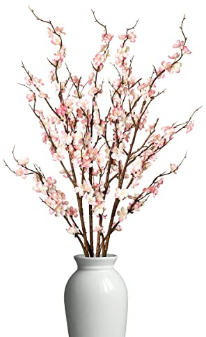 Ammyoo 4 fiori di prugno artificiali, decorazioni per feste, fiori di ciliegio finti lunghi steli invernali, fiori di seta per matrimoni, casa, ufficio, camera da letto, decorazione primaverile (rosa