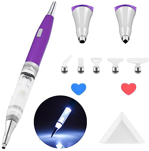 benote Original Diamond Art Painting Stift Beleuchteter Bohrstift 2.0 Metall Sticky Pen Tips, Diamant und Malzubehör mit Multi Ersatz Stiftköpfen und Wachs - B7 Lila
