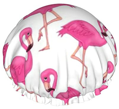 Pink Flamingo Print Duschhaube für Frauen Wiederverwendbare Doppelschicht Stoff Duschhauben Mädchen Haarkappen