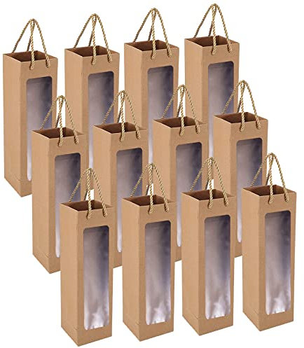 Weinflaschenbeutel aus Kraftpapier, flaschentüten Geschenktüte mit Griff, 12 Stück Stück Kraft-Wein-Organizer für Hochzeit, Party geschenktüten Flaschen(braun)