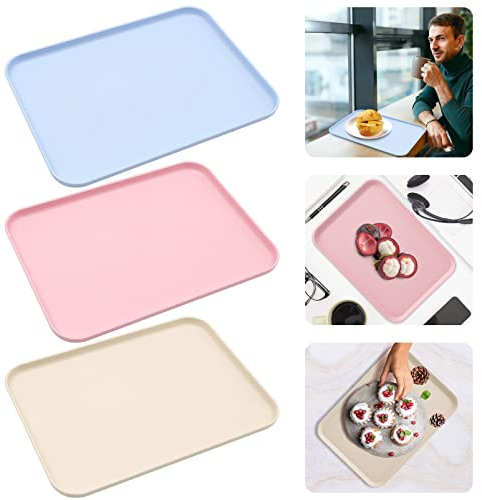 LTHERMELK Serviertabletts, rechteckig, Fast-Food-Tabletts, Lebensmittel-Getränketabletts, Kunststoff-Tabletts für Restaurant, Café, Küche, Party (Rosa, Blau, Beige)