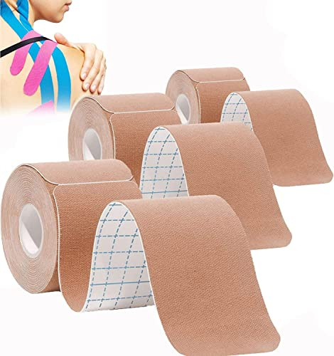 ANAMPION Kinesiotapes Vorgeschnitten(3 Rollen,5cm*5m) Kinesiologie Tape wasserfestes Physio Tape und Sporttape für den Sport, für Knie, Schulter und Ellenbogen, Muskelstraffende Bänder(Hautfarbe)