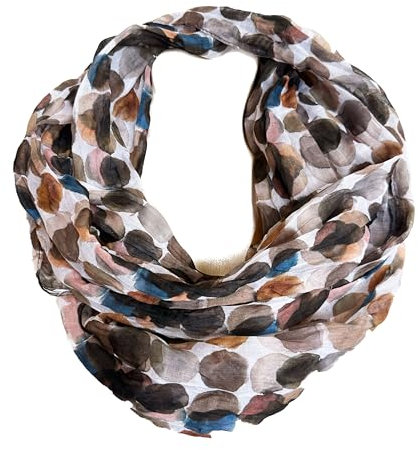 J26 Streifen Seide Glitzer Gold Fäden Sommer Frühling Loop Verlauf Regenbogen Rainbow Silk Uni Rundschal Schlauchschal Stola Schal leicht (Dots Braun)