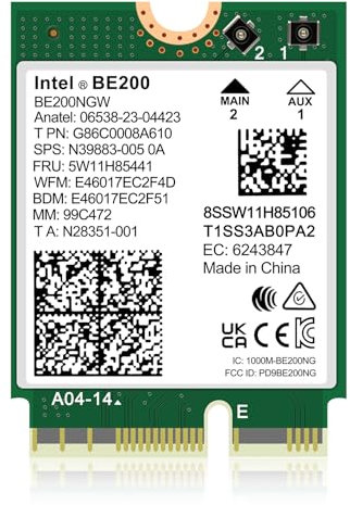NICGIGA WiFi 7 Scheda Wireless BE200 NGW, Bluetooth 5.4, 5800Mbps M.2/NGFF Supporto di Rete Windows 10/11 (64bit), Linux, Non Supporta AMD. Ideale per Router WiFi7/WiFi6E/WiFi6/WiFi5 e AP Senza Fili.