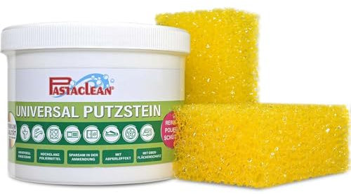 Pastaclean® Universal Putzstein 900g + 2 gratis Spezial Schwämme | Universal Allzweckreiniger für den ganzen Haushalt mit Abperleffekt | Reiniger für Küche, Bad, Sneaker, Ceranfeld | Made in DE