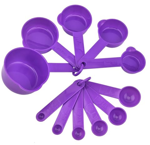 Worparsen Juego de cucharas medidoras versátiles, juego de 11 cucharas medidoras de plástico, sin BPA, multifuncional, medidor de cocina, hogar, color morado