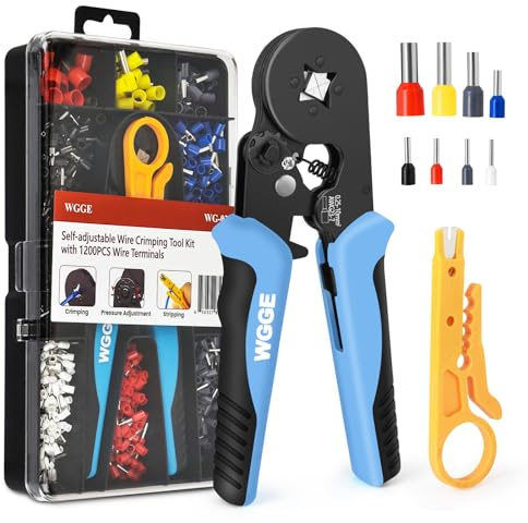 WGGE Ferrule Crimping Tool Kit, AWG 23-7 Self-adjustable Ratchet Wire Ferrule Crimper Plier Set with 1200pcs Wire Terminals Crimping Connectors Wire Ends Ferrules