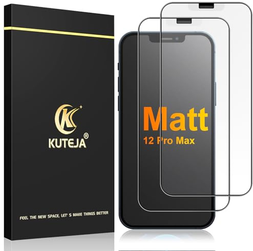 Kuteja Matt Panzer Schutz Glas für iPhone 12 Pro Max [2 Stück], 9H Härte Full Screen Matte Schutzfolie, Anti-Fingerabdruck, Blendschutz, Anti-Kratzen Gehärtetem Glas Displayschutzfolie