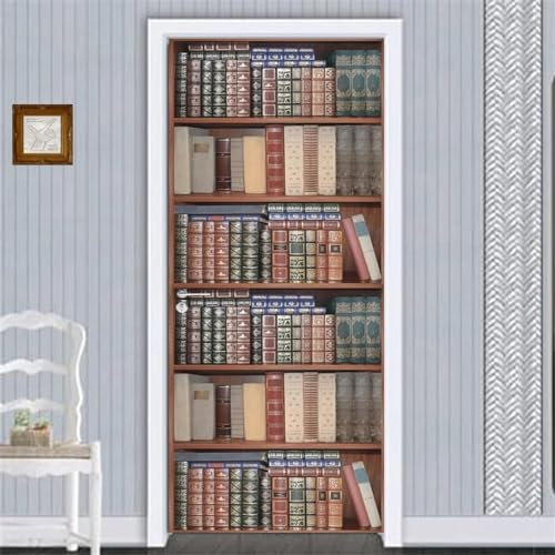 3D Türaufkleber Selbstklebend Türtapete - Bücherregal Aus Holz 90 X 200 Cm - Türfolie Poster Wasserdichte Umweltschutz Tür Stickers - Kinderzimmer Küche Wohnzimmer Schlafzimmer Arbeitszimmer B 0