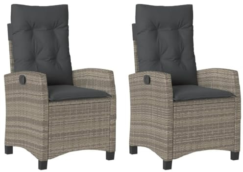 KOIECETA Gartensessel mit Kissen 2 STK. Verstellbar Grau Poly Rattan