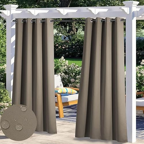 Wasserdicht Outdoor Vorhänge für Pavillon, Hitzeschutz Blickdicht Gardinen für Schlafzimmer, Sonnenschutz Datenschutz Outdoor Vorhang mit Ösen, 1 Stück, Hellbraun, B213xH213cm