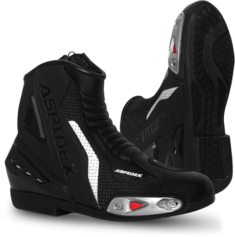 Stivali da moto da uomo Stivali da moto in pelle sportivi Scarpe da moto con suola in gomma nera Stivali