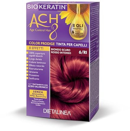 Dietalinea Tinta per Capelli Senza Ammoniaca BIONDO SCURO ROSSO INTENSO 6/RI | Colore Capelli Biokeratin con 8 Oli Phyto Hair Care system e Hyalu Complex -Nutre il capello in profondità | Illumina