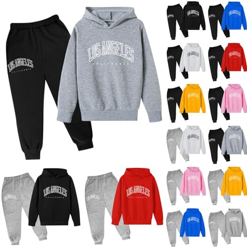 Dasongff Tuta da bambino 3-14 anni inverno moda 2 pezzi set ragazza Los Angeles adolescente ragazzo felpa con cappuccio manica lunga a buon mercato casual sport jogging