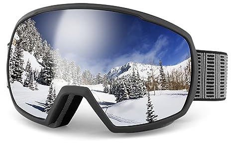 Skibrille, stoßfeste Skibrille für Herren und Damen, Schneebrille, UV400-Beschlag, Snowboardbrille, superklare Sicht, Schutzbrille für den Außenbereich (Farbe: schwarzer Rahmen, grau) (schwarzer