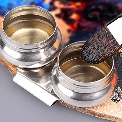 ZenithAur Double Dipper Palette Cup, Large Mouth Stainless Steel Artistic Oil Pot, Megilp Turpentine Solvent Holder with Lid