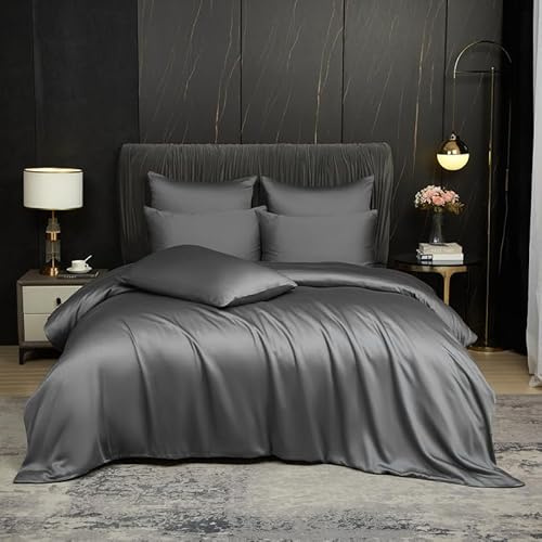 Bambou Housse de Couette 220x240 Gris Parure de lit 220x240 Adulte 2 Personnes Cool Tencel Lyocell Linge de lit Soie Lisse Soyeux Brillant Deluxe Housse de Couette Naturel Bambou avec Fermeture Éclair