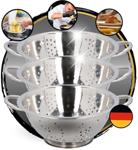 TronicXL 3 coladores de acero inoxidable, colador de cocina, colador, colador, colador, colador, colador, colador, colador, colador, colador, colador con mango y función atril, colador de pie, cuenco