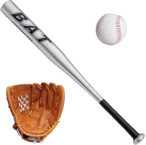 25 Inch Baseball Bat Set Strong Aluminium Baseball Bat Full Size Non-Slip Handle Light Weight Smooth Surface For Youth Adults Outdoor Training Practice Softball Hitting Drills Silver