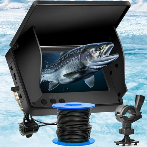Yerzsiffy Underwater Fishing Camera, Portable Wide Angle Infrared Night Vision, IP68 Waterproof, 4.3 Inch IPS Screen, 30M Cable, Battery Powered