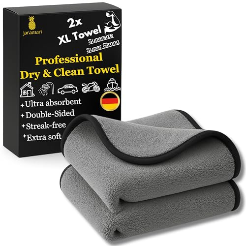 jaramari® 2X XL Premium Mikrofaser Trockentuch 60×40 – doppellagig, extrem saugstark, fusselfrei & kratzfrei, ideal für Auto, Motorrad, Boot, Haushalt, Duschkabine & Camping – Fast Dry