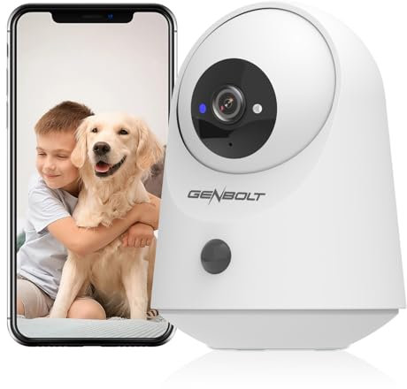 GENBOLT 2K WiFi Indoor House Security Camera Wireless, Pan Tilt Pet Camera with 5000mAh Battery Powered, IP Camera CCTV Nanny Dog Cam Baby Monitor with PIR Detection