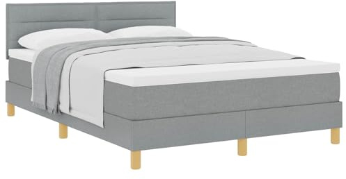 vidaXL Boxspringbett mit Kissen Hellgrau 140 x 200 cm Stoff | Moderne Linien und eine schicke Oberfläche, Kommt mit einer Matratze und einem weichen Topper für einen großartigen Schlaf,