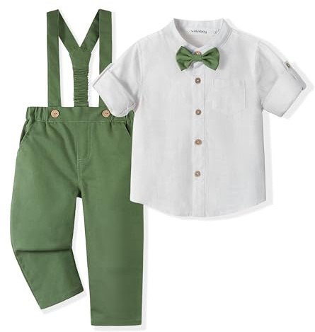 Volunboy Baby pojkar 4-delad formell kostym, småbarn bomull linne bröllopsfest födelsedagsklänning gentleman kostym, gRÖN, 18-24 Months