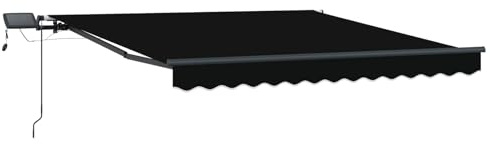 vidaXL Retractable Awning Manual Black 300 x 250 cm Fabric, Adjustable Patio Canopy, Modern Outdoor Awning, UV-Resistant Materials, Weather Protection, Sun Shade Solution for Balconies