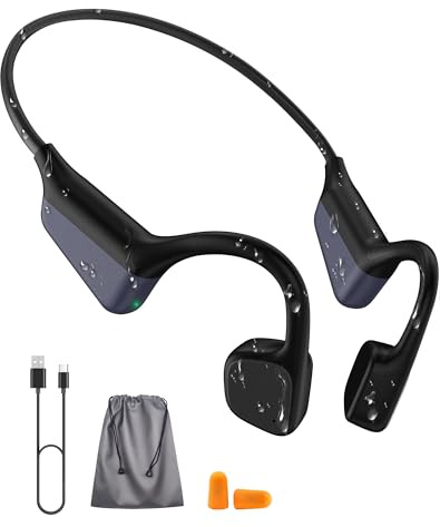 XPAU Cuffie a conduzione ossea, impermeabili, senza fili, Bluetooth, con cancellazione del rumore, auricolari stereo HiFi con microfono, autonomia di riproduzione 18 ore, cuffie comode per sport