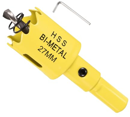 METALLIXITY Bi-Metal Hole Saw 1-1/16 27mm M42 for Hard Steel Yellow | HSS Circular Head Hole Cutter with Center Drill Bit for Stainless Steel Sheet