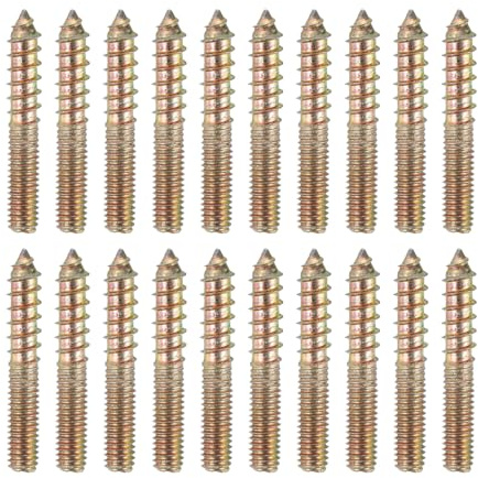 sourcing map 20 Pcs M6x40 Hanger Bolts, Carbon Steel Double Headed Self-Tapping Wood Dowel Screws for Wood Joint Furniture Legs, Color Zinc