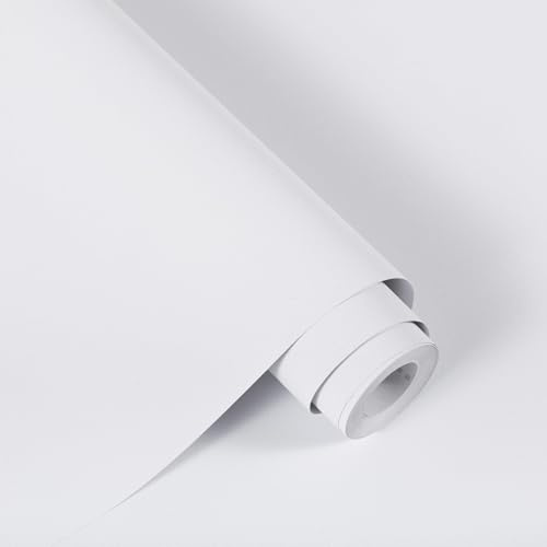 Alened Papier peint autocollant en plastique blanc mat 60 x 500 cm - À décoller et à coller - Imperméable et amovible - Pour armoires de cuisine, meubles, murs