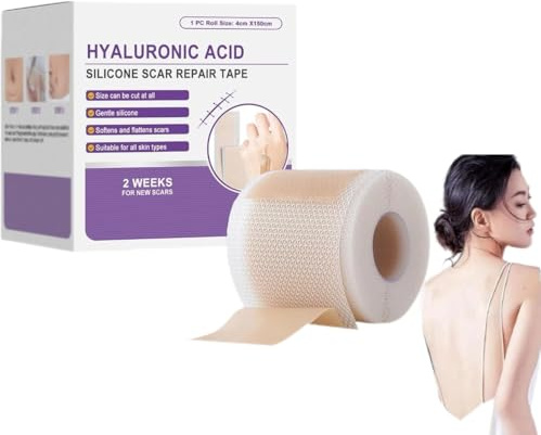 Cerotto in silicone con acido ialuronico per cicatrici, Cerotto in silicone per cicatrici, riutilizzabile per la rimozione delle, per tutti i tipi di pelle (1 scatola)