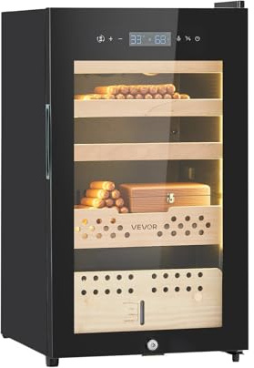 VEVOR Humidificador Eléctrico para Puros 70 L, 400 Unidades, con Compresor de Refrigeración, Control Constante de Humedad y Temperatura, Estantes y Cajones de Cedro Español, 450 x 420 x 745 mm