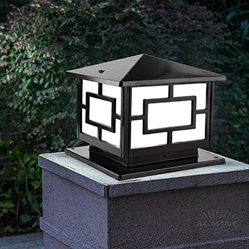 Outdoor Post Cap Light Vintage Garden Lamp, Outdoor Pedestal Lamp in Antique Look, Outdoor Bollard Light IP54 Retro Path Lamp Aluminum, Socket: E27, Max. 40W, H 27 CM,Black