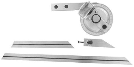 Goniometro smussato, strumento di misura in acciaio al carbonio con misurazione accurata da 0 a 360 mm, lente d'ingrandimento e scatola plastica