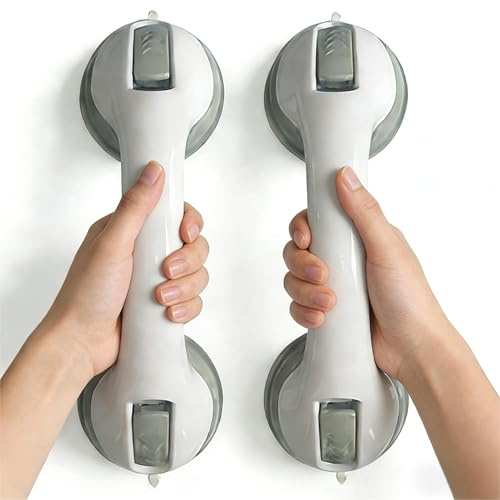 Sicherheits-Haltegriffe mit Saugnapf 2 Stück 30CM, Haltegriffe für Senioren,Badezimmer-Griffstange, Grau,EXTRA STARKER Badewannengriff ohne Bohren