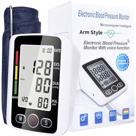 Tensiómetro de Brazo - Monitor de Tensión con Modo Dual Usuario 2 x 99 Memorias, Esfigmomanómetro de Brazo Superior, Monitor de Presión Sanguínea para Uso Doméstico (Manguito 22-48 cm)