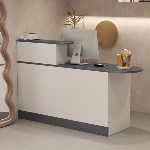 Koncey Empfangstheke mit Stauraum, Rezeptionstheken aus Holz, Empfangstresen mit Schubladen, Verkaufstheke für Laden, Friseur, Schönheitssalon, Büro(Grau,L 120 x W 45 x H 100 cm)