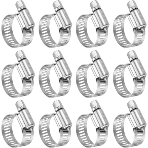sourcing map 12 Pcs Hose Clamp 9/16-1-1/16 (14-27mm) 304 Stainless Steel Adjustable Worm Gear Hose Clamp with Phillips Screw Assortment Kit for Fuel Line Pipe Plumbing Automotive Tube