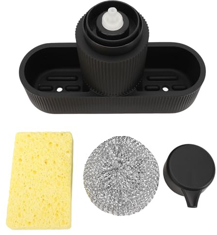 Dispensador de Jabón para Platos, Multifuncional, Soporte para Estropajo y Bola de Resina, Negro - Ahorro de Espacio, Fácil Limpieza, Ideal para Cocina Moderna