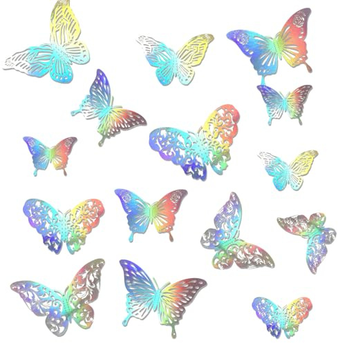 60 PCS 3D Butterfly Wall Stickers, PET Butterfly Wall Stickers with 5 Styles and 3 Sizes, Colorful Silver 3D Butterflies for Cakes, Walls, Gifts, Parties Decoration