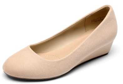 DREAM PAIRS Women's Wedge Heel Dress Pumps,Size 8,Nude/Suede