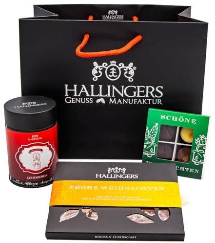 Hallingers Genuss Manufaktur Feinkost Weihnachts-Geschenk-Set - XL-Geschenkkorb Frohe Weihnacht... großes Mitbringsel Kerzenschein-Tee, Tafel Schokolade & 4er Pralinen, Weihnachten für Frauen Männer